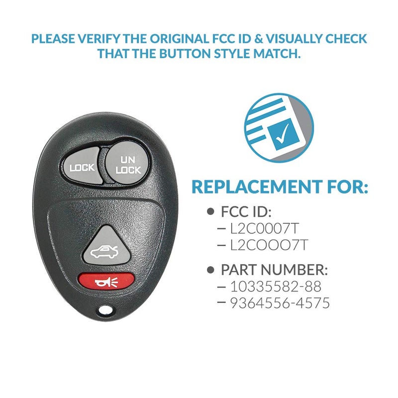 Keyless2Go Replacement for Keyless Entry Car Key Fob Vehicles That Use 4 Button L2C0007T 10335582-88 Remote, Self-programming - 2 Pack - Image 4